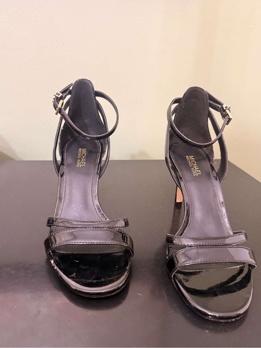 MICHAEL Michael Kors Black Patent Leather Strappy Heels